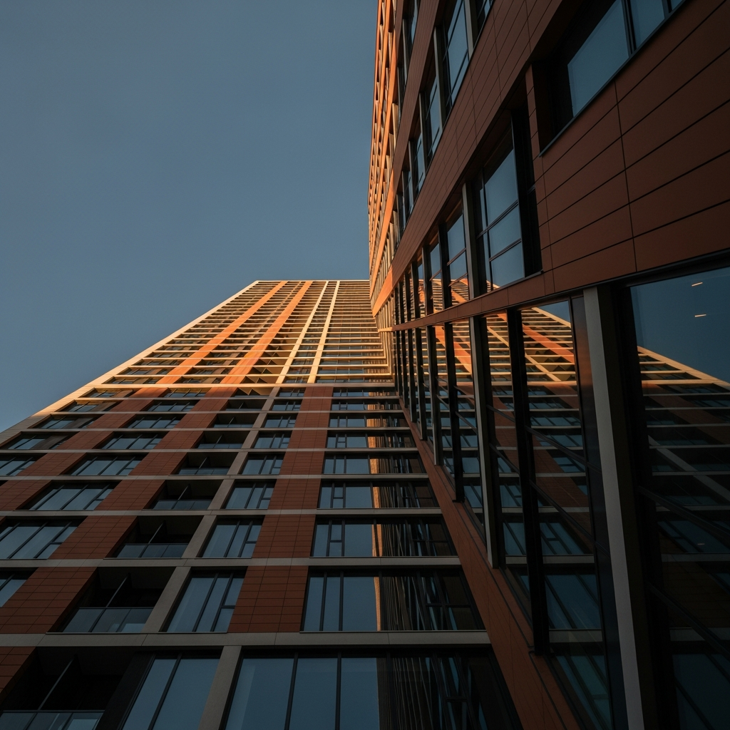 Modern residential tower in Buenos Aires at sunset
